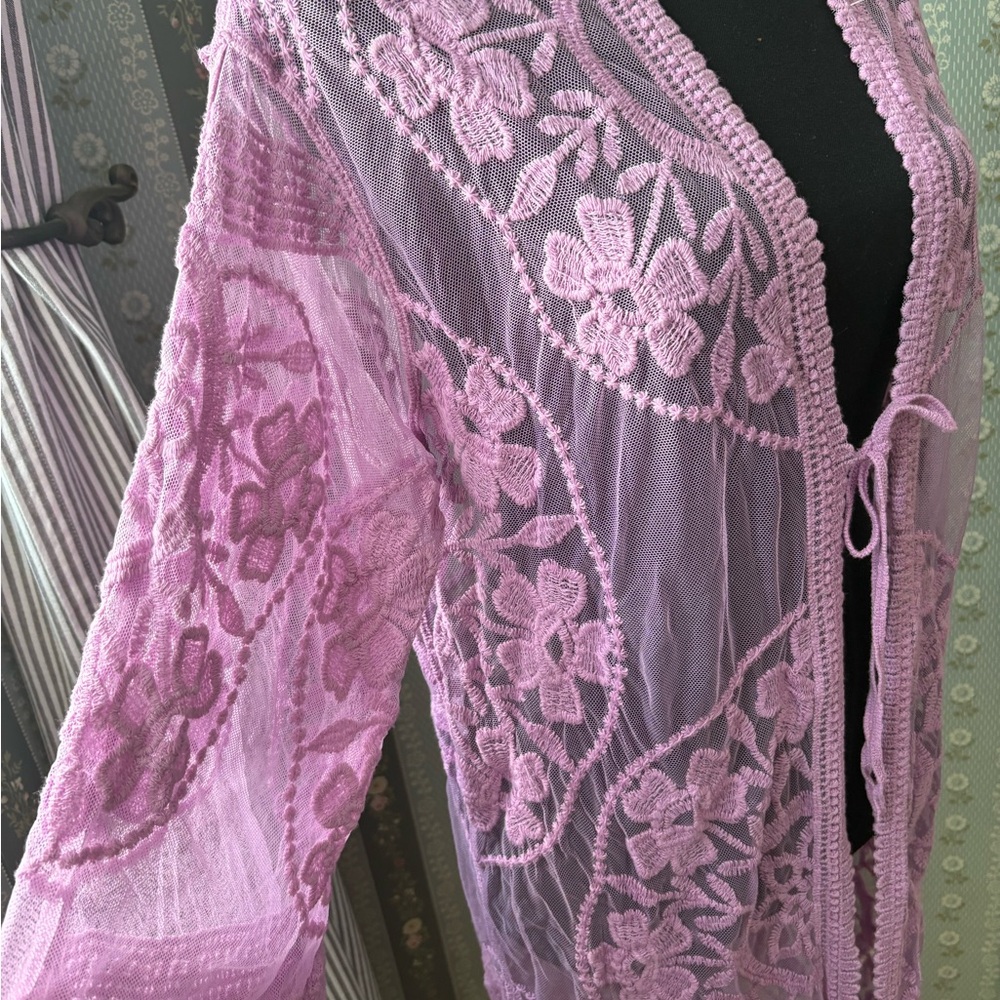Swimsuit Coverup Lavender Purple Lace Sheer Design NWT - Picture 2 of 5